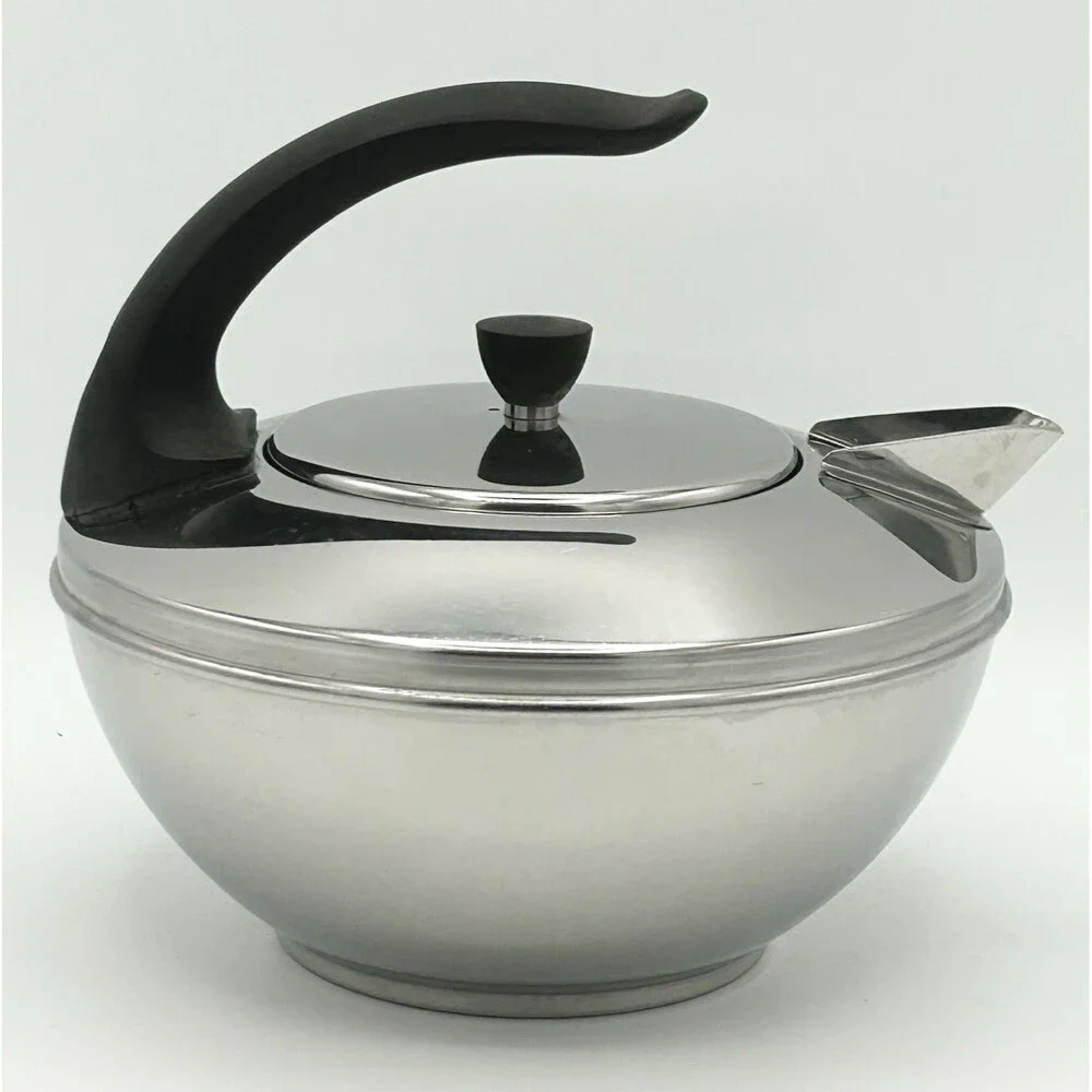 Vintage Revere Ware 1801 Stainless Steel Tea Pot Kettle with Cat Tail Handle MCM